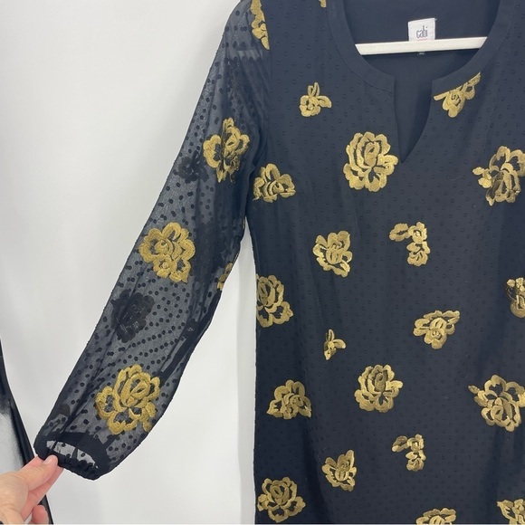 CAbi Swiss Dot Floral Style 3697 Occasion Dress black gold Sz S long sleeve - Picture 3 of 8